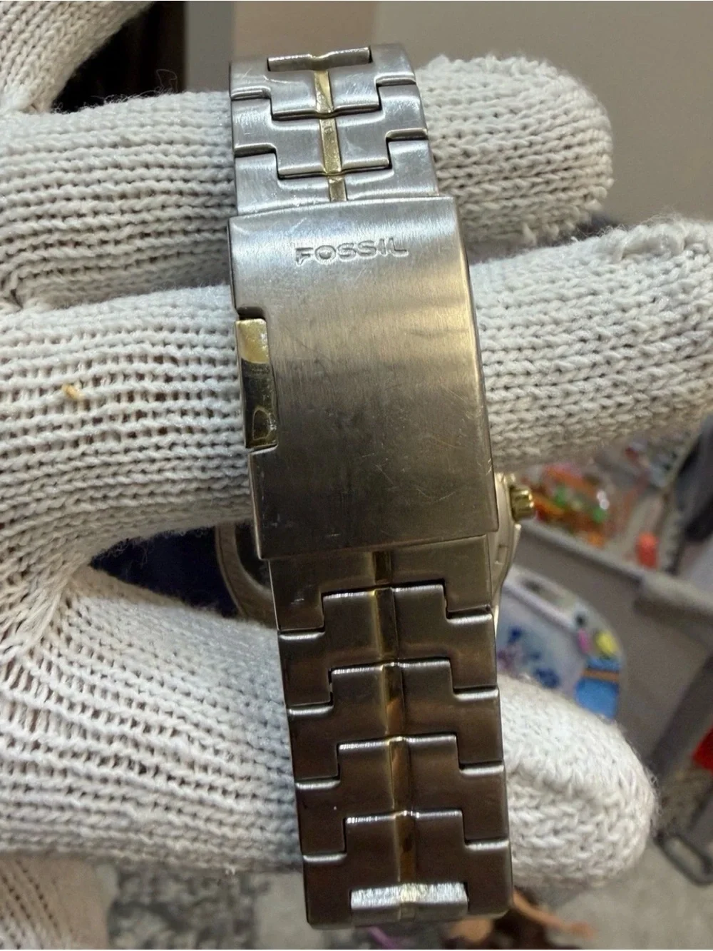 Fossil PR-5363 Men's Watch Two-Tone Gold Silver Stainless Steel Honeycomb Dial